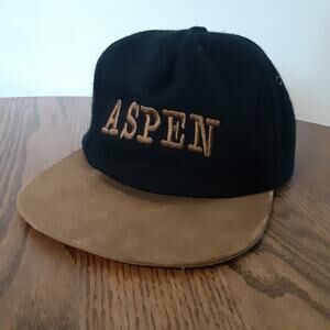 Vtg Aspen Colorado Wool Hat Cap Black Brown Strapback